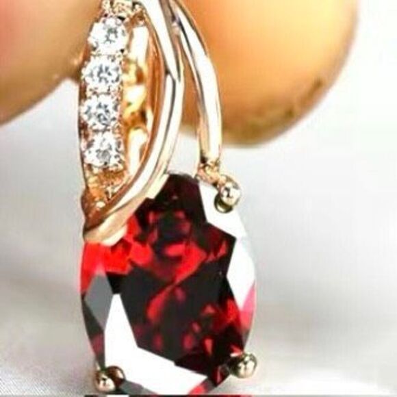 AXF2 18k Gold Ruby Red Earrings - Picture 5 of 9